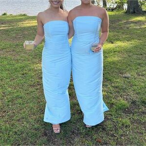 LulaKate Hannah Bodice With Straight Skirt Long in Shantung in Color Sky Size 00